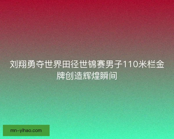 刘翔勇夺世界田径世锦赛男子110米栏金牌创造辉煌瞬间
